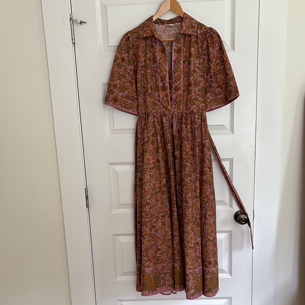 Hermoza Brown Pleated Midi Sundress